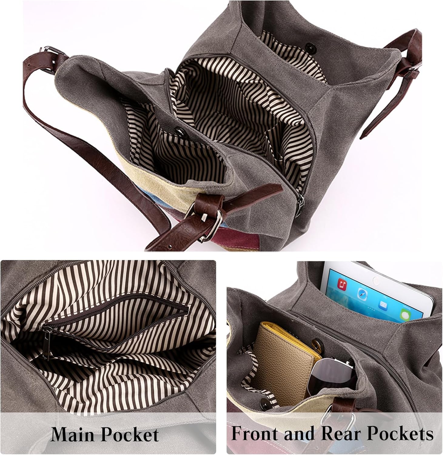 Women Canvas Shoulder Bag Multi-Colour Striped Handbag Large Capacity Top Handle Bag Casual Hobo Bag Tote Bag - Image 5