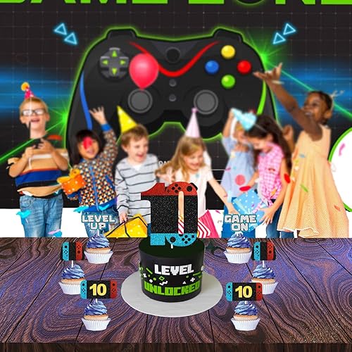 Miniatura 5 de Juego de 7 adornos para tartas de nivel de juego, juego de decoración de controlador de juegos de feliz cumpleaños para adolescentes y niñas,