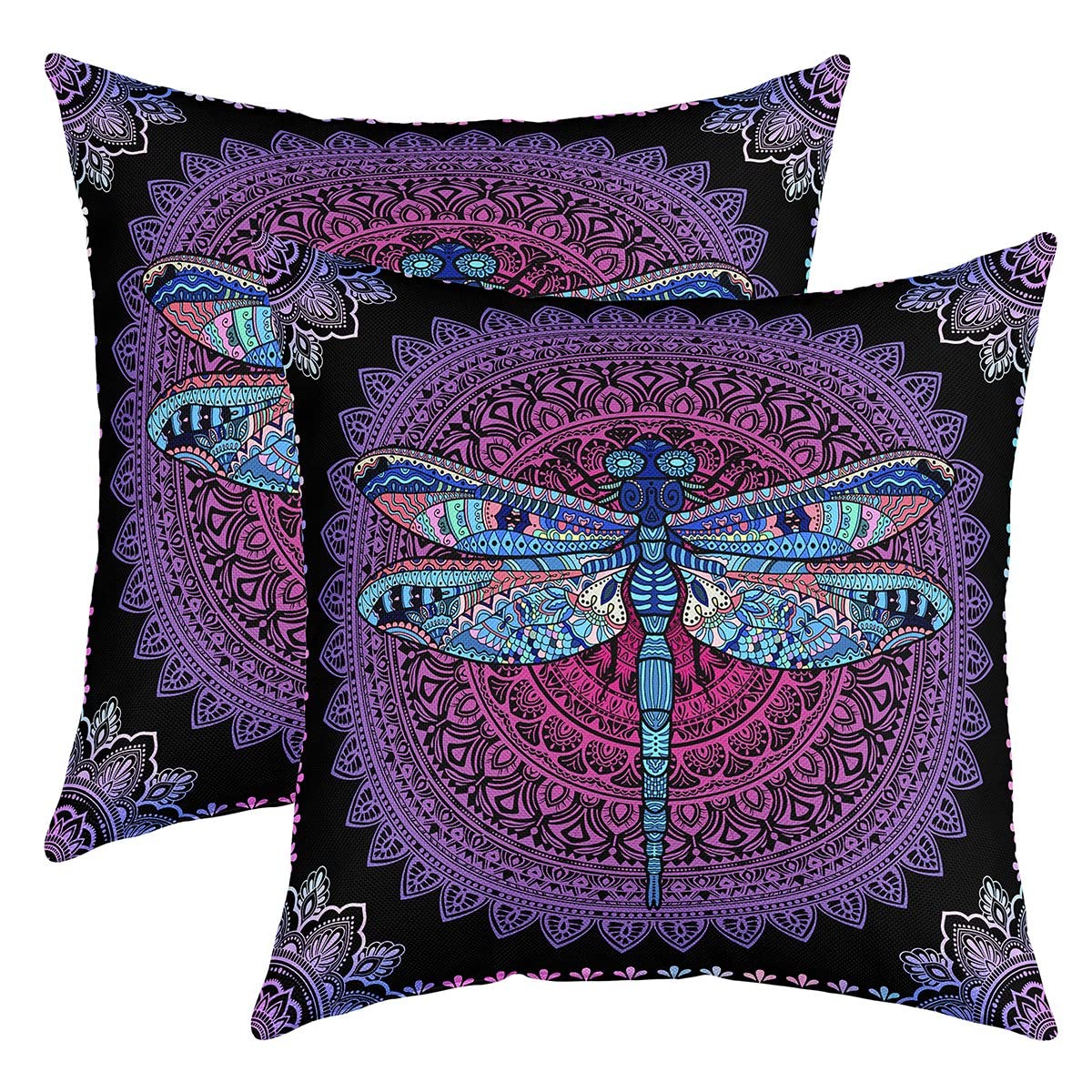 Richhome Boys Multi 7 Dragonfly Throw Pillow Cover 24"X24" Exotic Tribal Style Mandala Flower Pattern Accent Pillow Cover For Kids Girls Modern Geometric Pillowcase For Office Home Decor,Pack Of 2