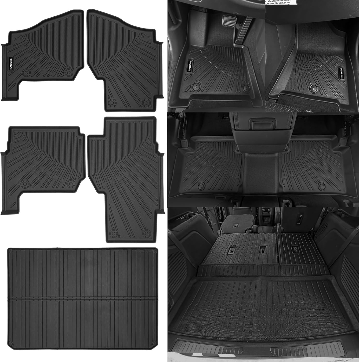 Naibeve Floor Mats for Polaris Ranger XP 1000 Crew 2019-2025 (4 Passenger)-All Weather for Polaris Ranger XP 1000 Floor Mats Liners 2 Row & Cargo Mats Bed Liner (Floor Liner+Trunk Mat) - Image 4