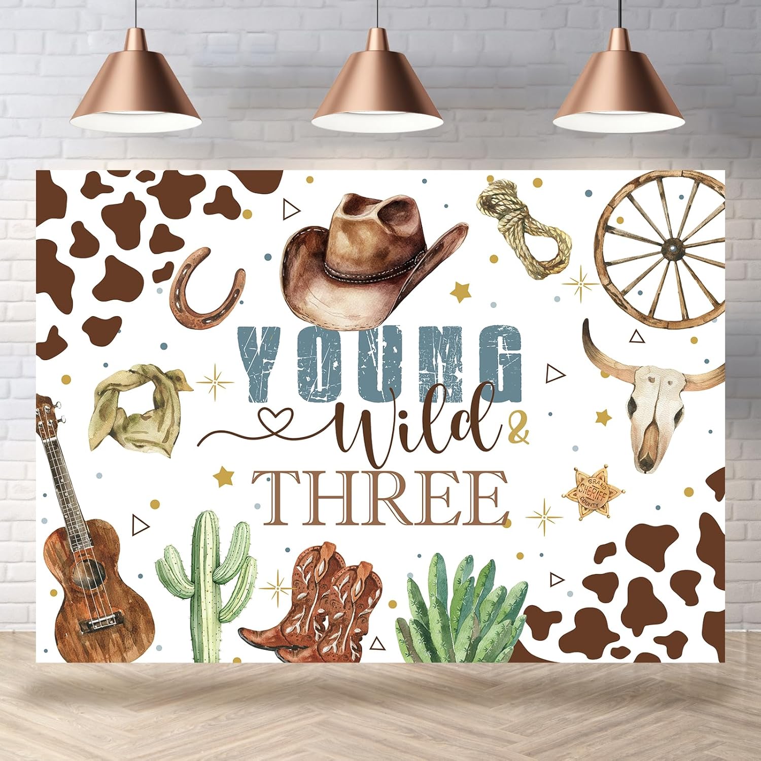 Young Wild and Three Backdrop 3rd Birthday Cowboy Western Photography Background Boys Kids West Birthday 3rd Rodeo Party Decoration Supplies Cake Table Banner Photo Booth Studio Props 7x5ft