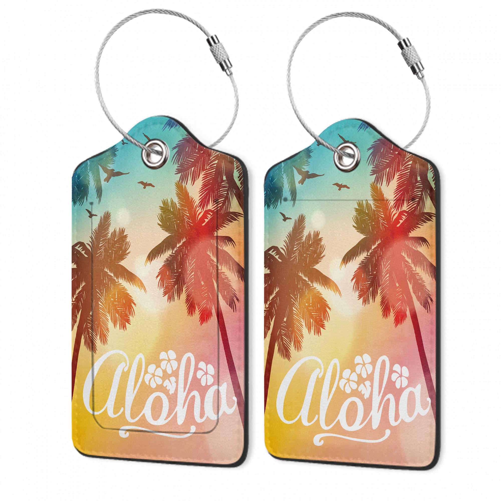 2Pcs Luggage Tag for Suitcase Tropical Summer Palm Cute Suitcase Tag with Privacy Flap & Name ID Label & Metal Loop,Travel Bag Luggage Tags for Women