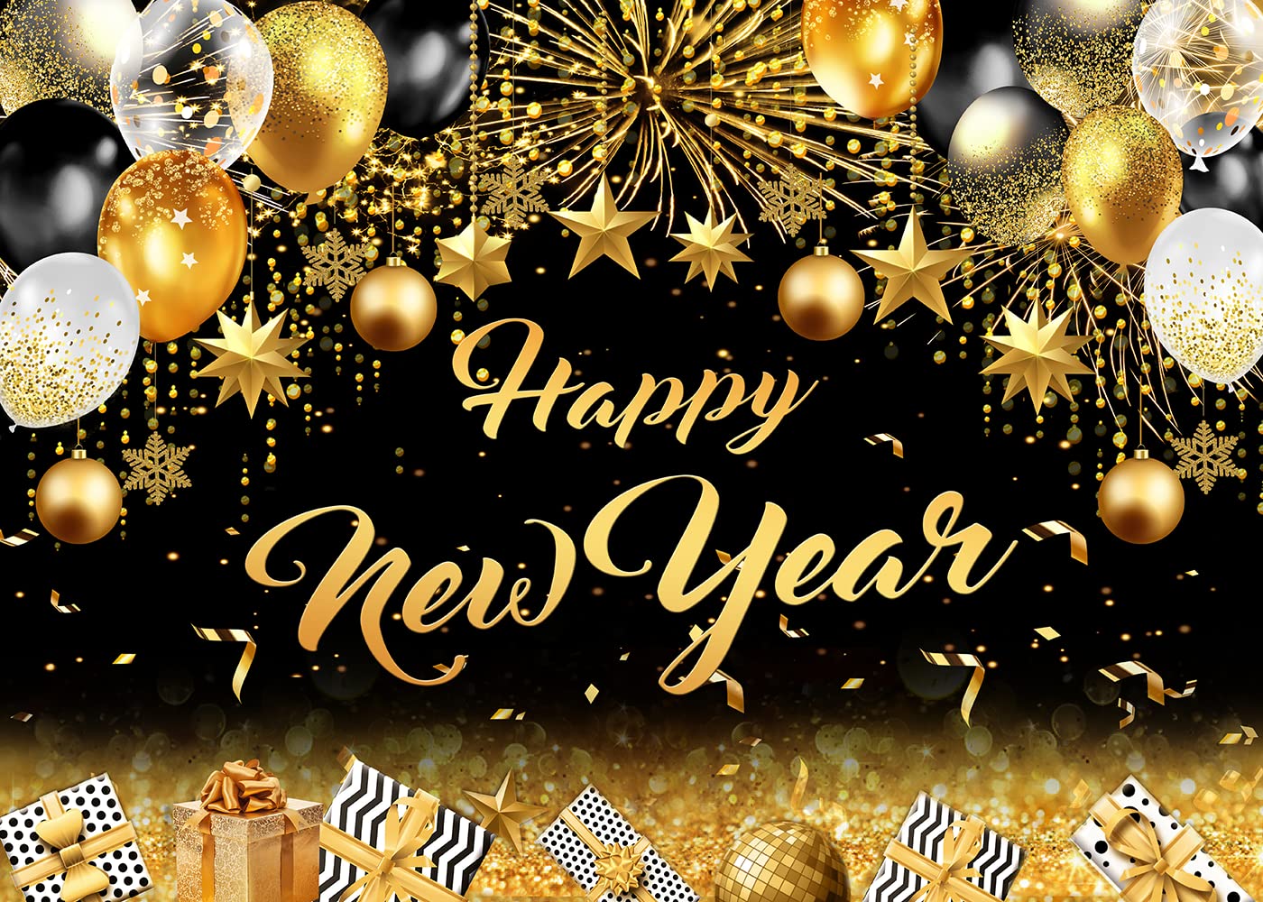 Dudaacvt 8x6ft Happy New Year Party Backdrop, Happy New Year Banner for 2026 Party Decoration, 2026 Family Holiday Fireworks Photo Booth Backdrop