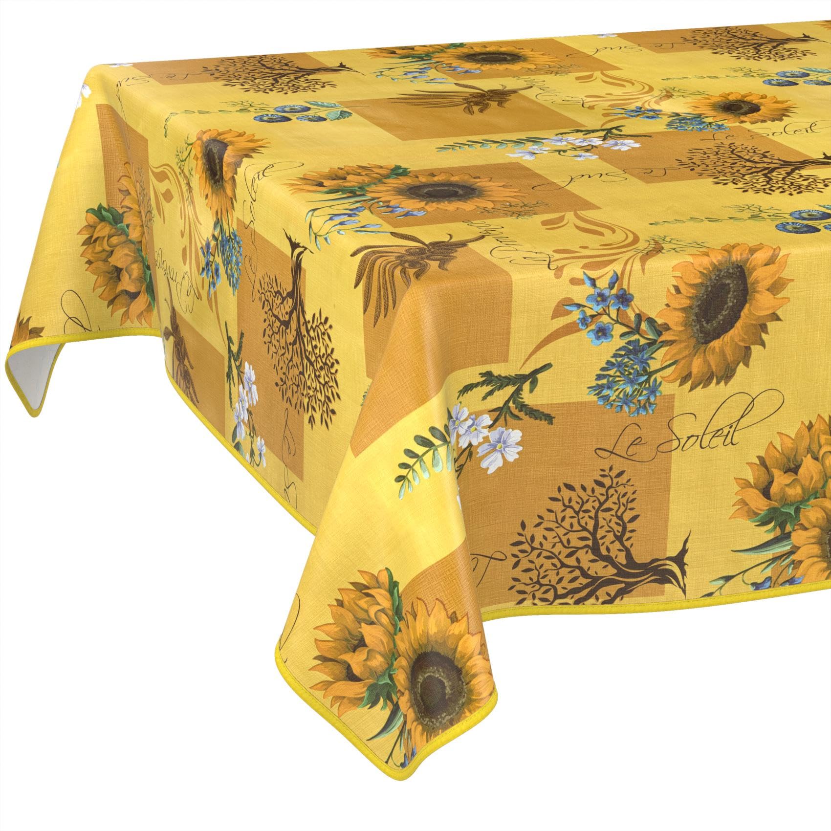 Oilcloth Tablecloth, Washable, Wax Tablecloth, Easy Care, Water-Repellent, Lotus Effect, Garden Tablecloth, Sunflower, 200 x 140 cm with Hem (Edged)