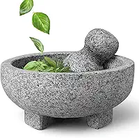 Genérico Socador de Alho Pilão de Pedra, Pilão com Socador, 20 x 9 cm, Material de Granito Cinza