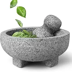 Genérico Socador de Alho Pilão de Pedra, Pilão com Socador, 20 x 9 cm, Material de Granito Cinza