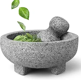 Genérico Socador de Alho Pilão de Pedra, Pilão com Socador, 20 x 9 cm, Material de Granito Cinza
