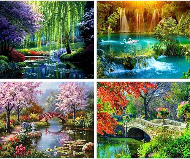 Cskunxia 5D DIY Diamond Painting Pictures Large, Full Drill for Adults and Children, 4 Pack, Decoration for Home Wall
