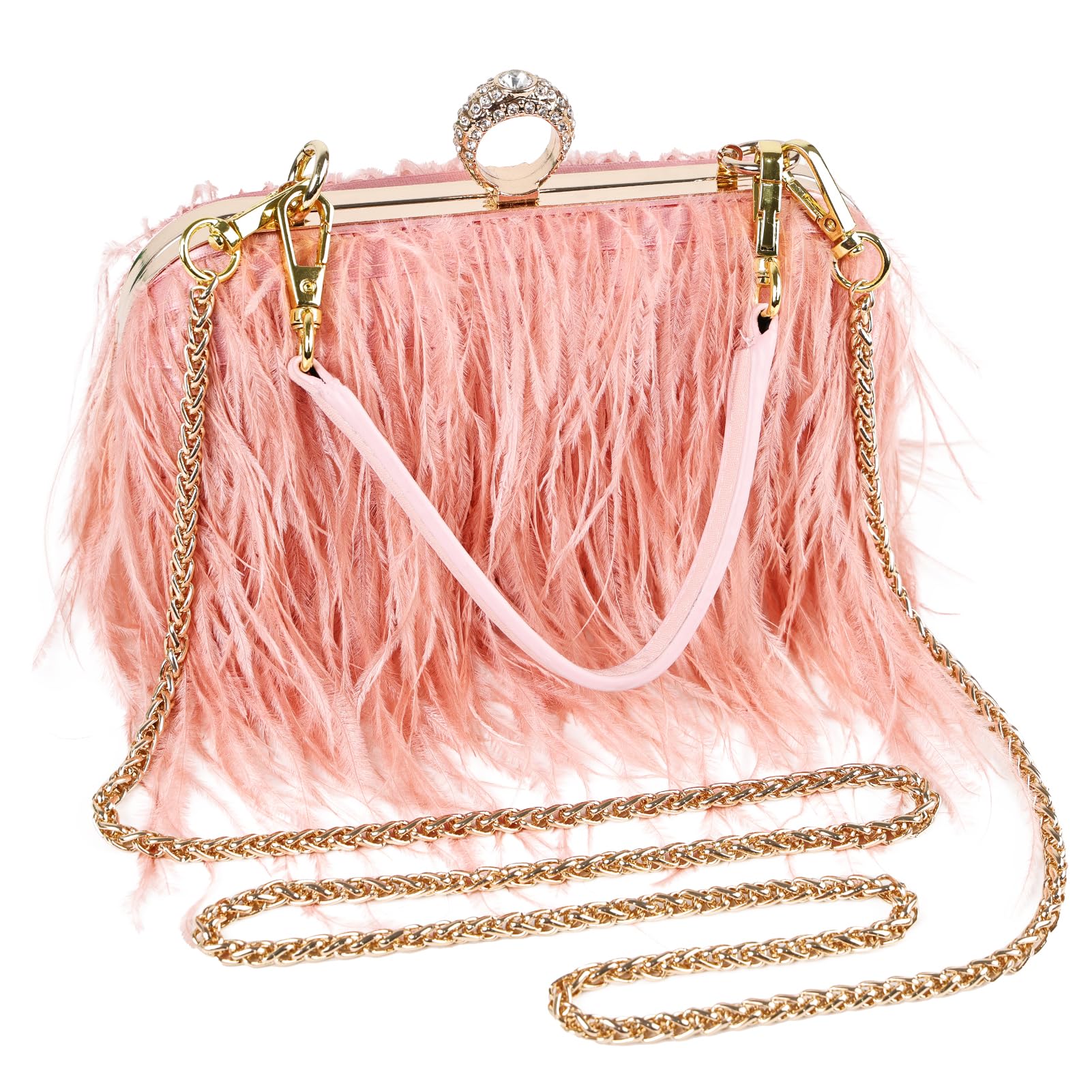 MAOFENG Women Ostrich Feather Tote Bag Fluffy Purse Clutch Feather Shoulder Crossbody Bag Evening Handbag for Wedding Party