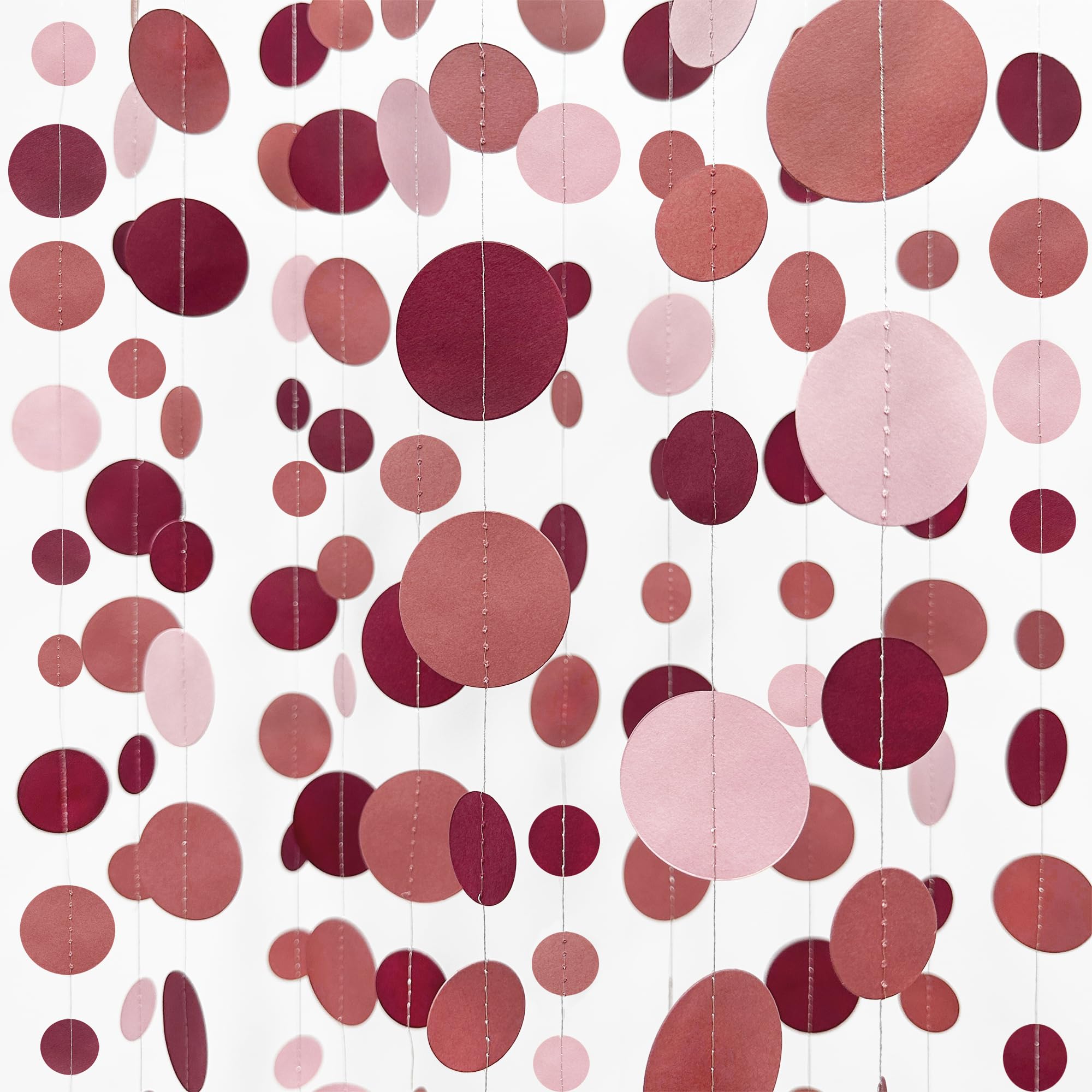 Burgundy Dusty Pink Decorations Circle Dot Garland Maroon Pink Hanging Polka Dot Streamer Banner for Wedding Birthday Bridal Shower Engagement Graduation Anniversary Garnet Party Supplies