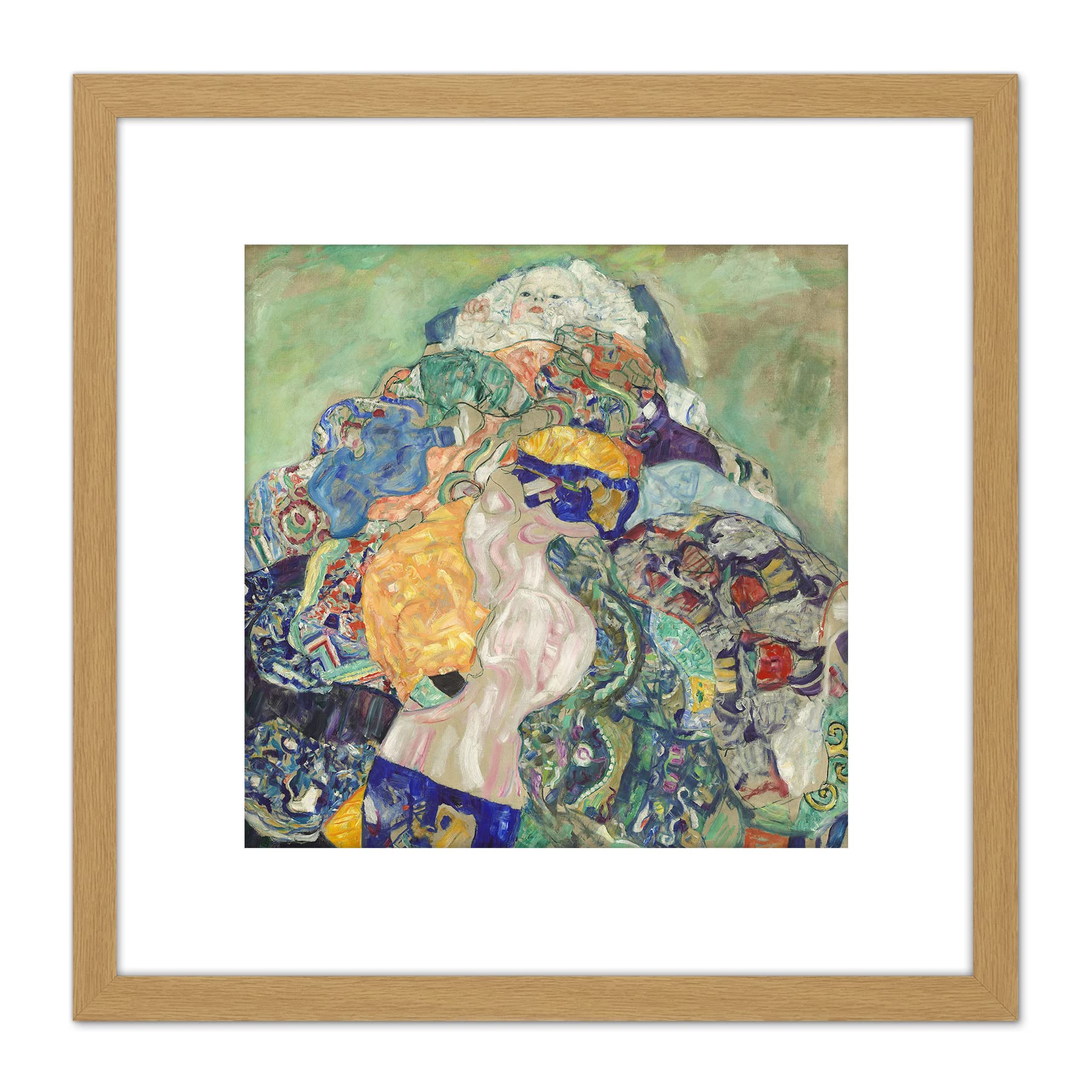 Artery8 Gustav Klimt Baby Painting 9X9 Inch Square Wooden Framed Wall Art Print Picture with Mount
