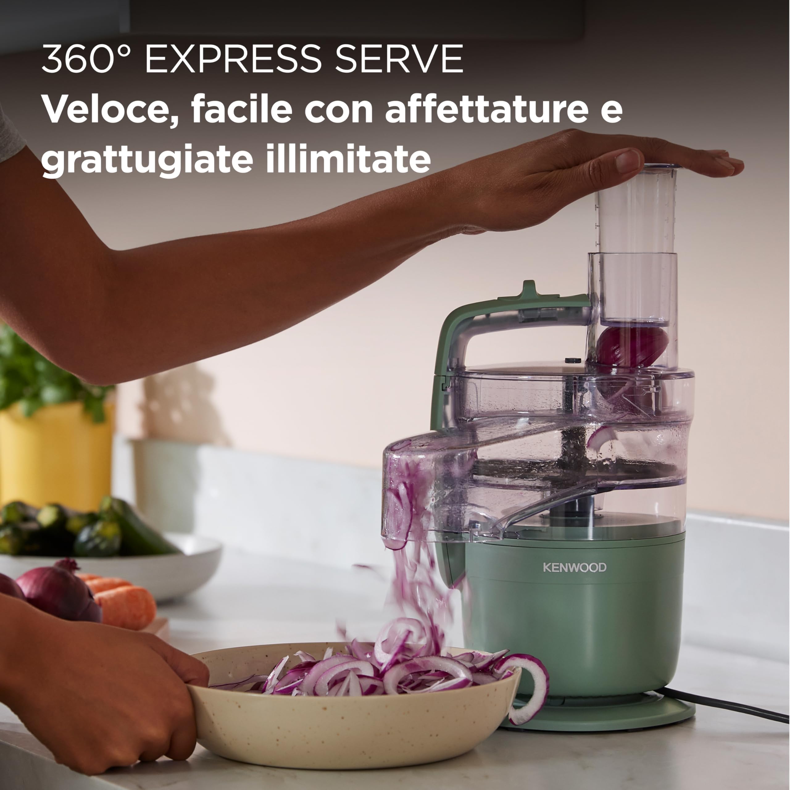 Kenwood MultiPro Compact – Robot da Cucina Multifunzione con Express Serve, Lama in Acciaio Inox, Dischi Affetta e Grattugia, Funzione Pulse, Verde Eucalipto (FDP23.140GR)