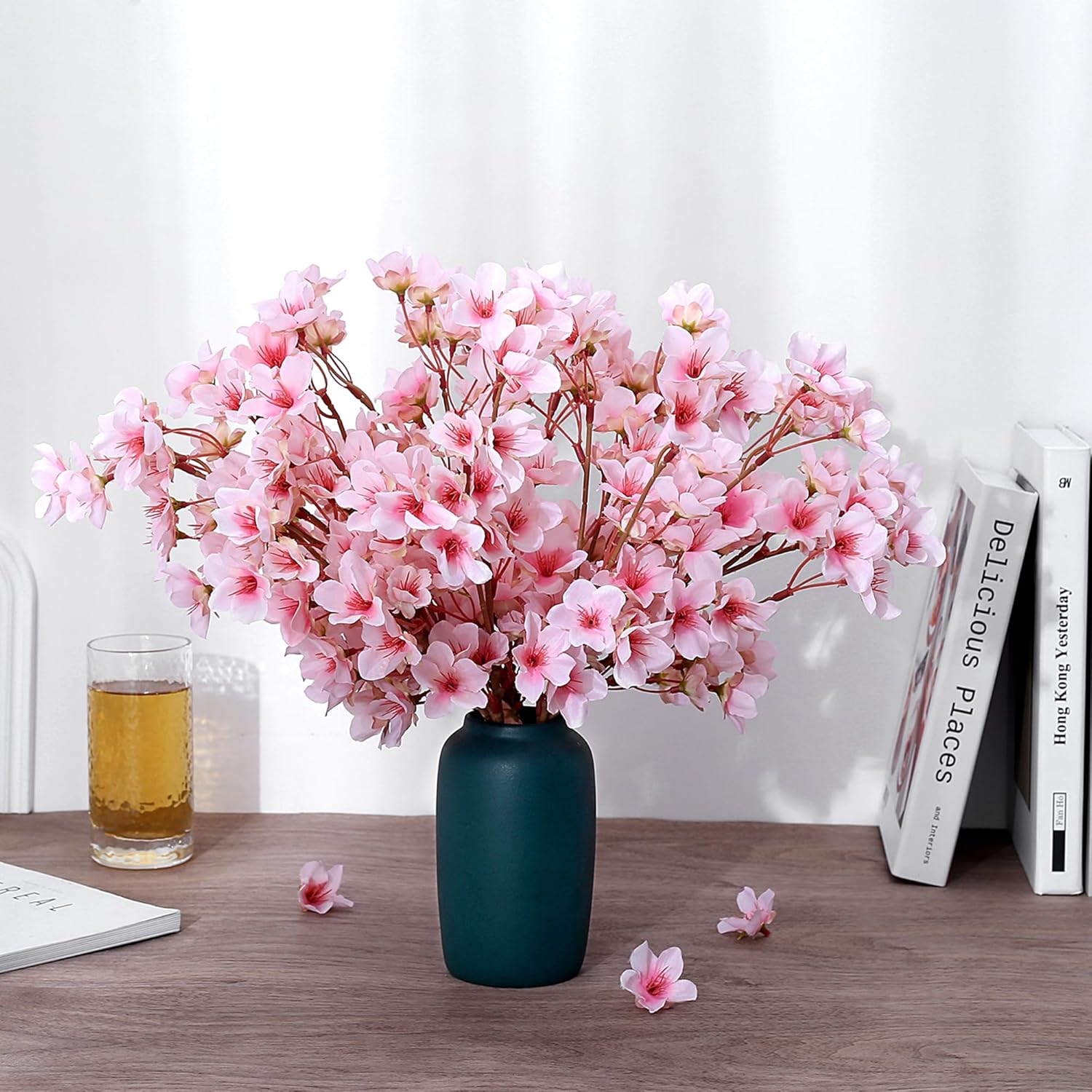 SITUMEIZI 15 Pcs Fake Tulips & 6 Pcs Cherry Bloossom Branches(Not Vase)