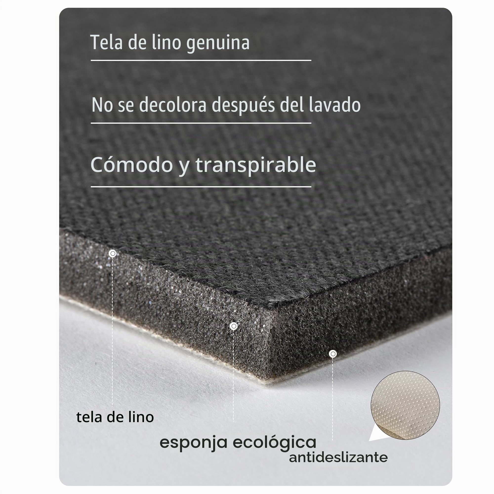 1P Funda de Asiento de Coche de Lino para Asiento Delantero Inferior, Juego de Cojín de Asiento de Lino Real, Antideslizante, Ajuste Universal para Vehículos, Camioneta, SUV (Negro)