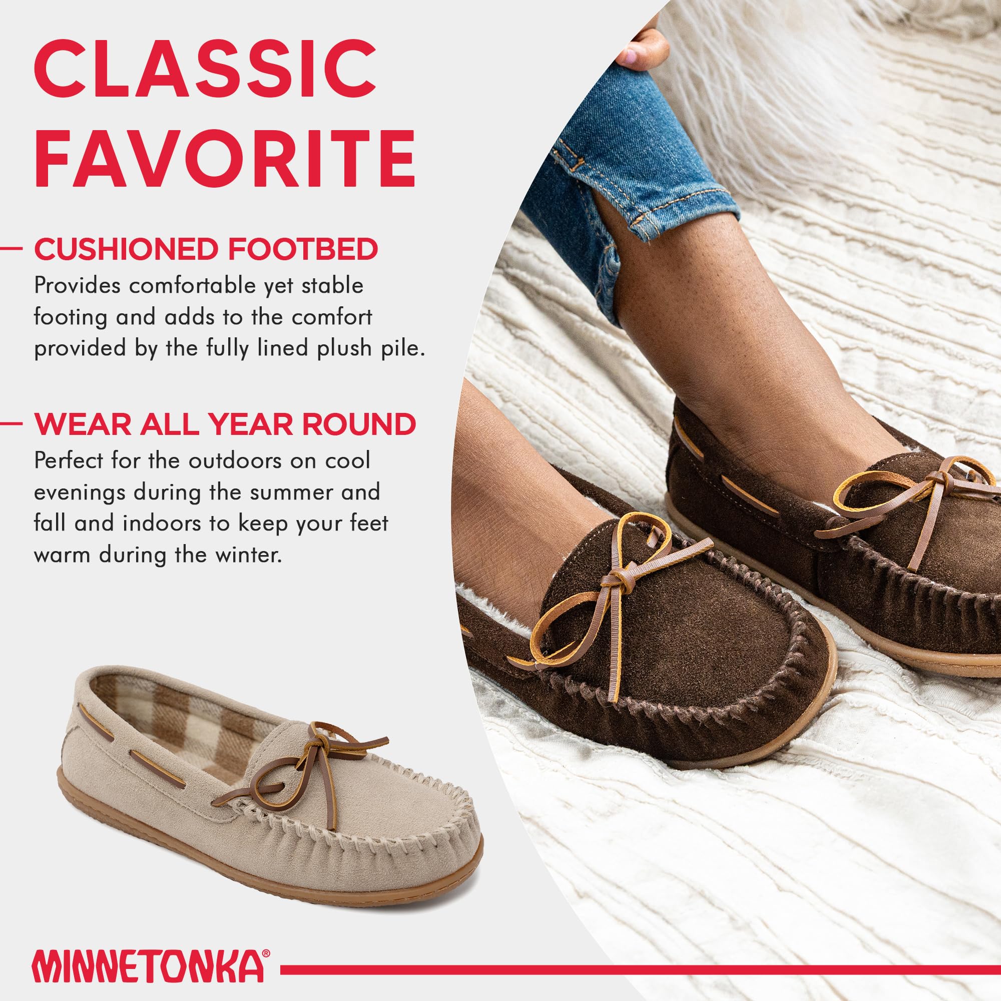Minnetonka Women’s Camp Tie Moc — Cozy, Suede Moccasin Slippers for Women with Plush Pile Lining, Cushioned Footbed, and Durable Sole for Indoor & Outdoor Comfort