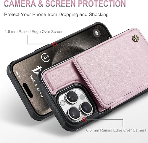 Miniatura 3 de Funda tipo cartera para iPhone 15 Pro con soporte para tarjetas, bloqueo RFID para iPhone 15 Pro, funda para iPhone 15 Pro para mujeres y hombres,