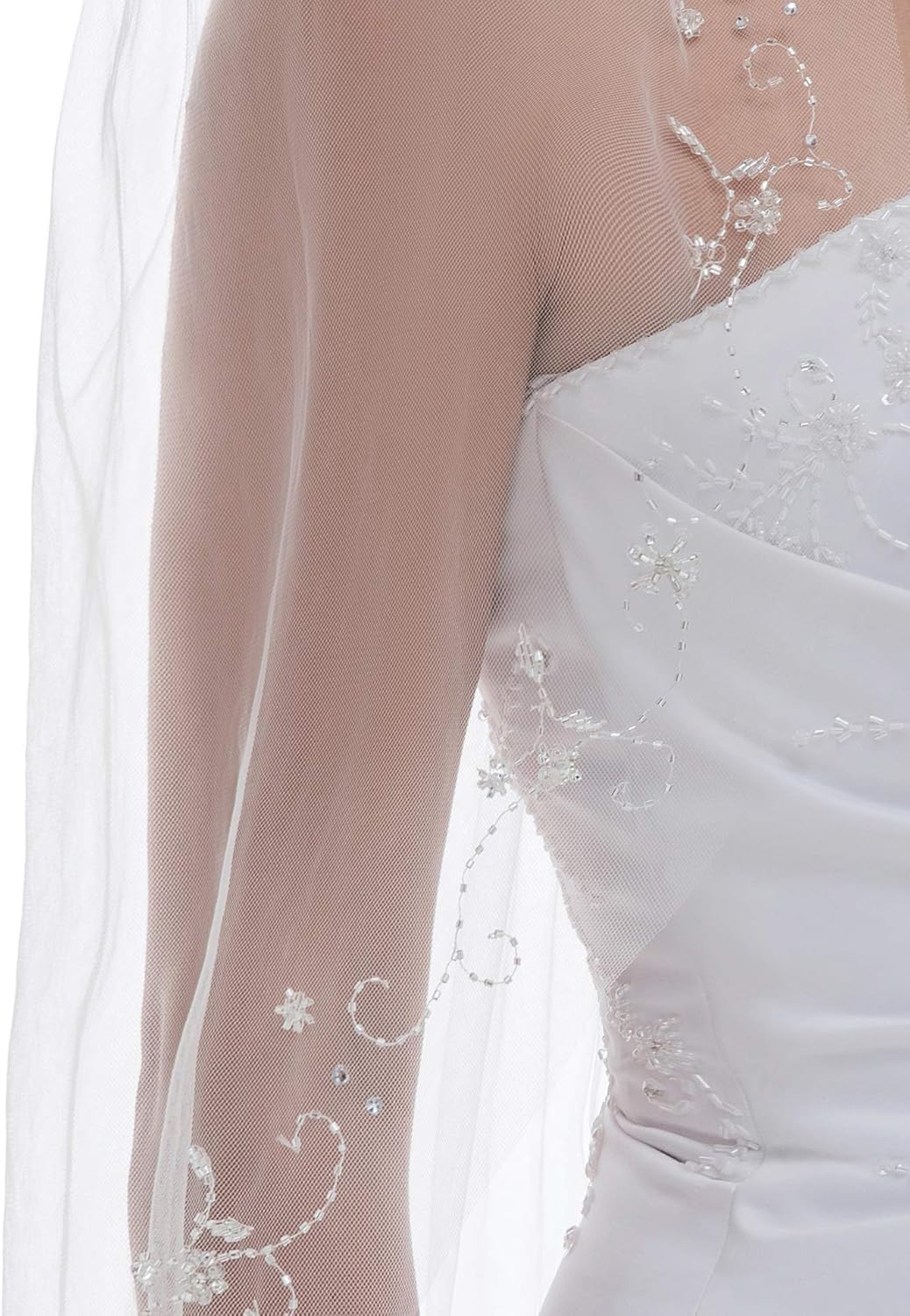 SAMKY 1T 1 Tier Floral Vine Crystal Beaded Motifs Bridal Wedding Veil