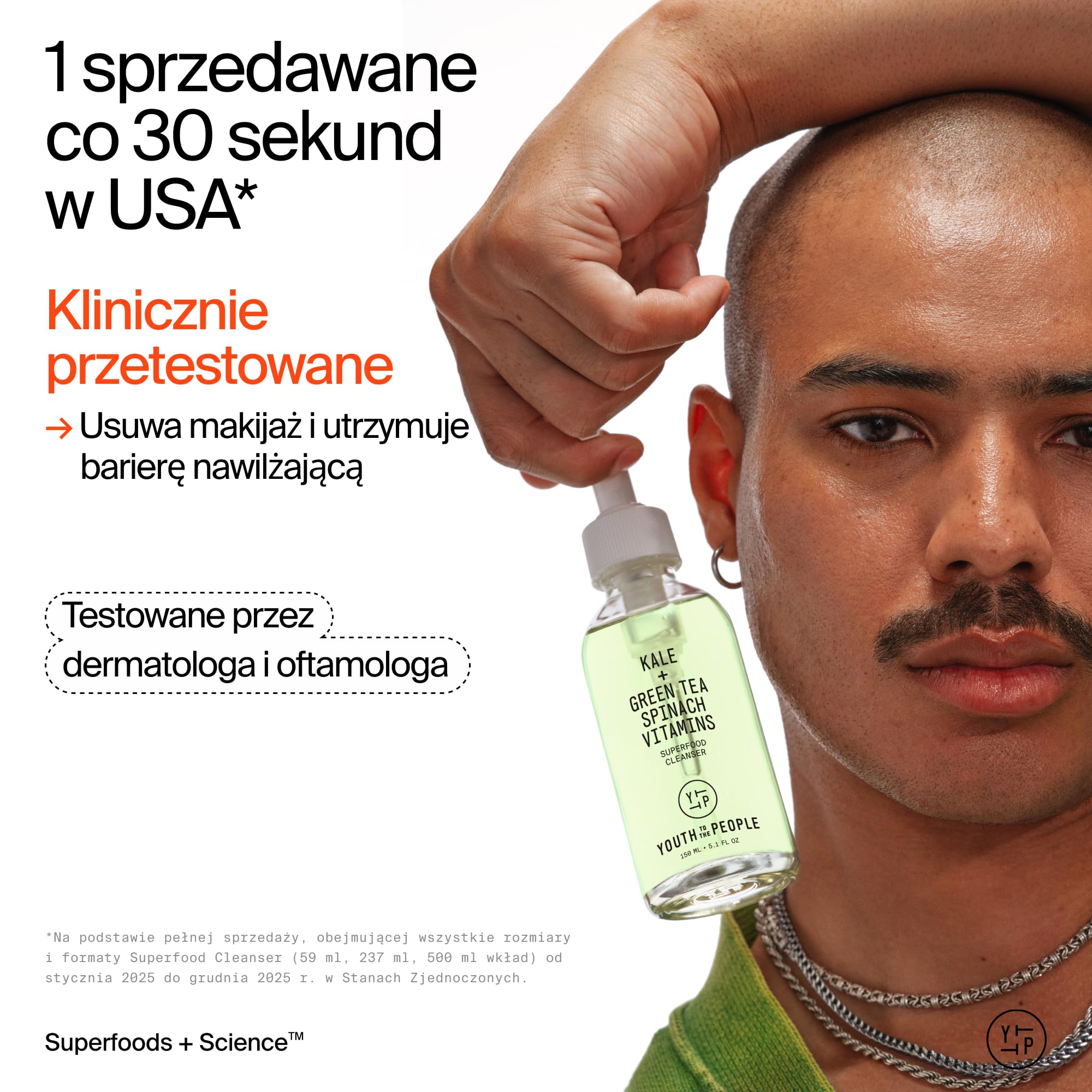 Youth To The People Superfood Cleanser, Żel do Mycia Twarzy dla Kobiet, Z Jarmużem, Zieloną Herbatą & Szpinakiem, Równowaga pH, Dla Wszystkich Typów Skóry, Delikatny Płyn do Demakijażu