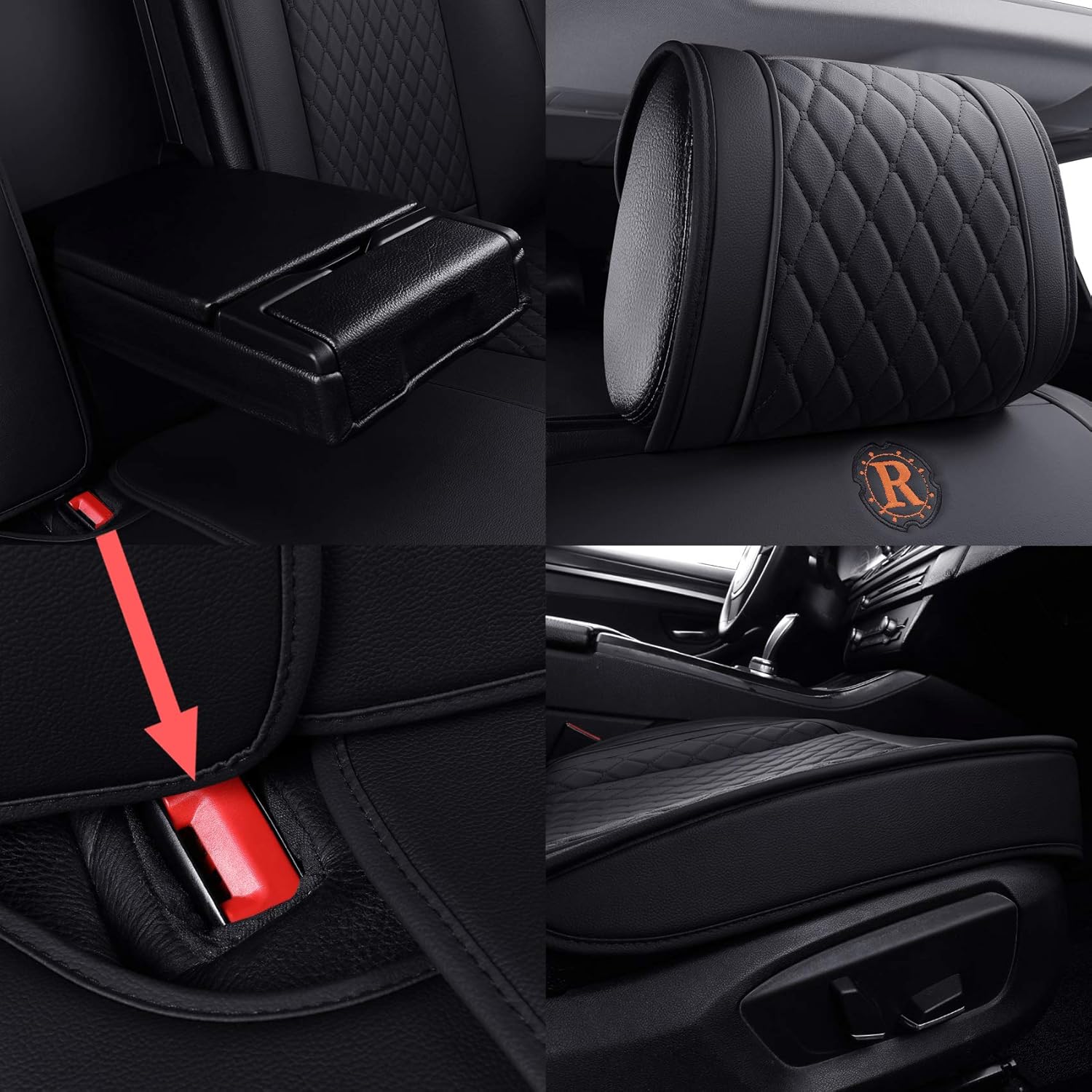 Aierxuan 5 Car Seat Covers Full Set Waterproof Leather Universal Fit for Kia Soul Sorento Hyundai Elantra Civic Jeep Wrangler Santa Fe Tucson Ford Explorer Edge Lexus (Full Set, Black)