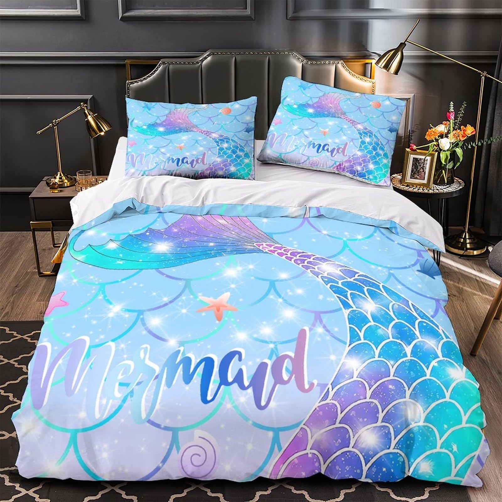 Housse de couette sirène hypoallergénique et respirante en microfibre douce