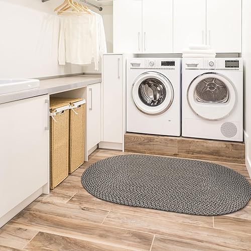 Vista 14 de DECOMALL Azure - Alfombras trenzadas para exteriores, alfombra ovalada para interiores, 3 x 5 pies, color gris