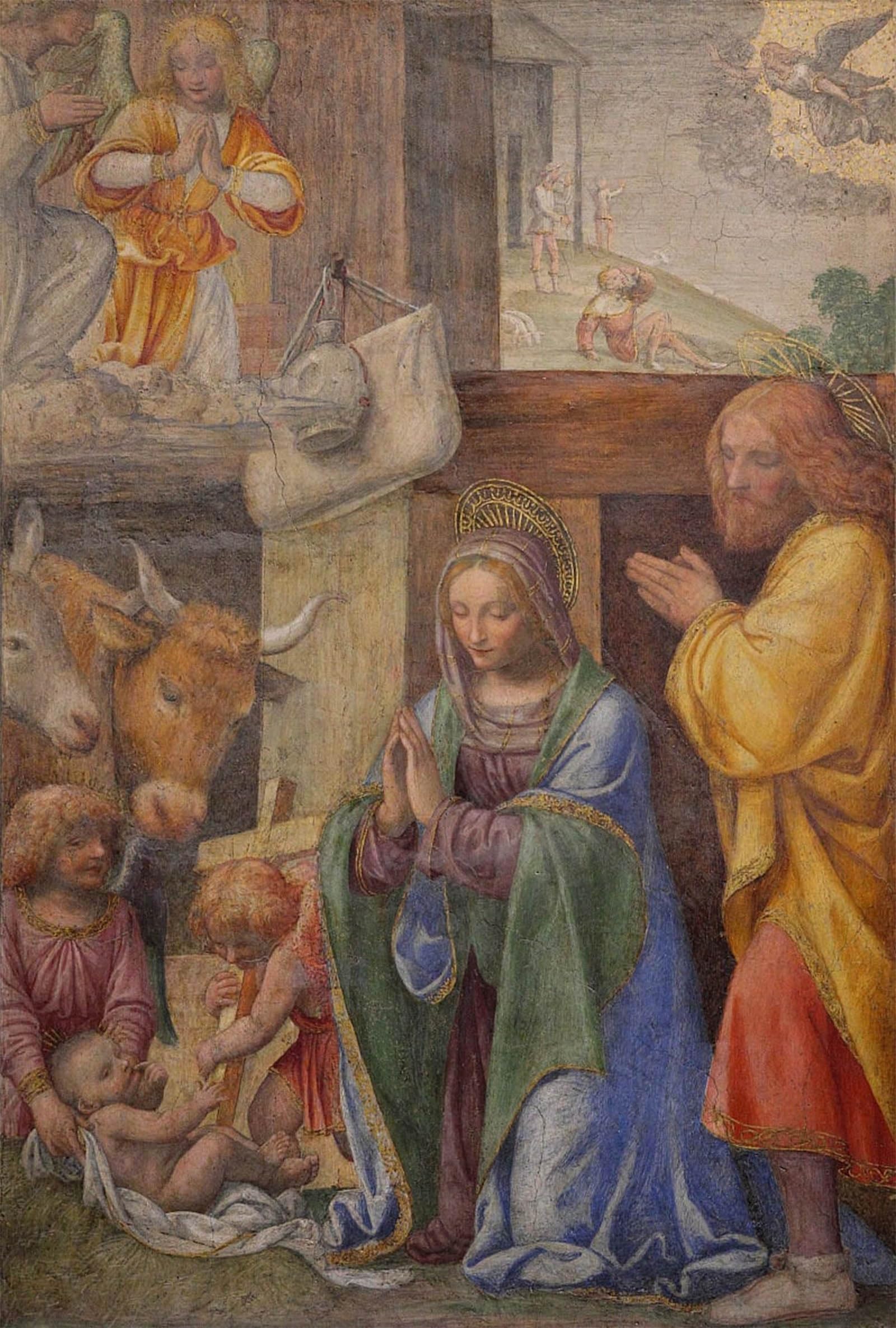 RZHRHJES Vintage Picture Wall Picture Painting Print Poster Nativity and Annunciation to the Shepherds by Bernardino Luini Abstract Wall Art Painting for Office Decor 60x90cm