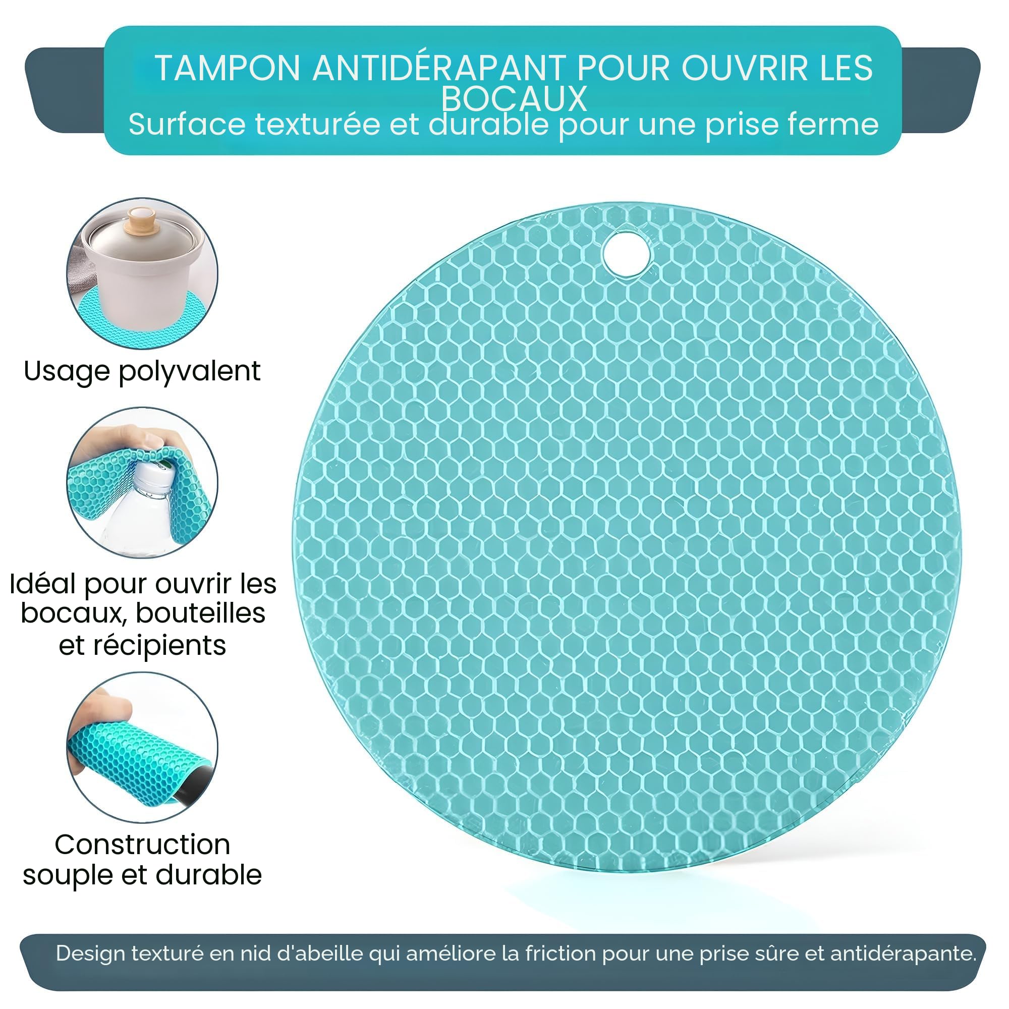 Ouvre-bocal multifonction 5 en 1 avec caoutchouc antidérapant pour mains faibles et arthritiques