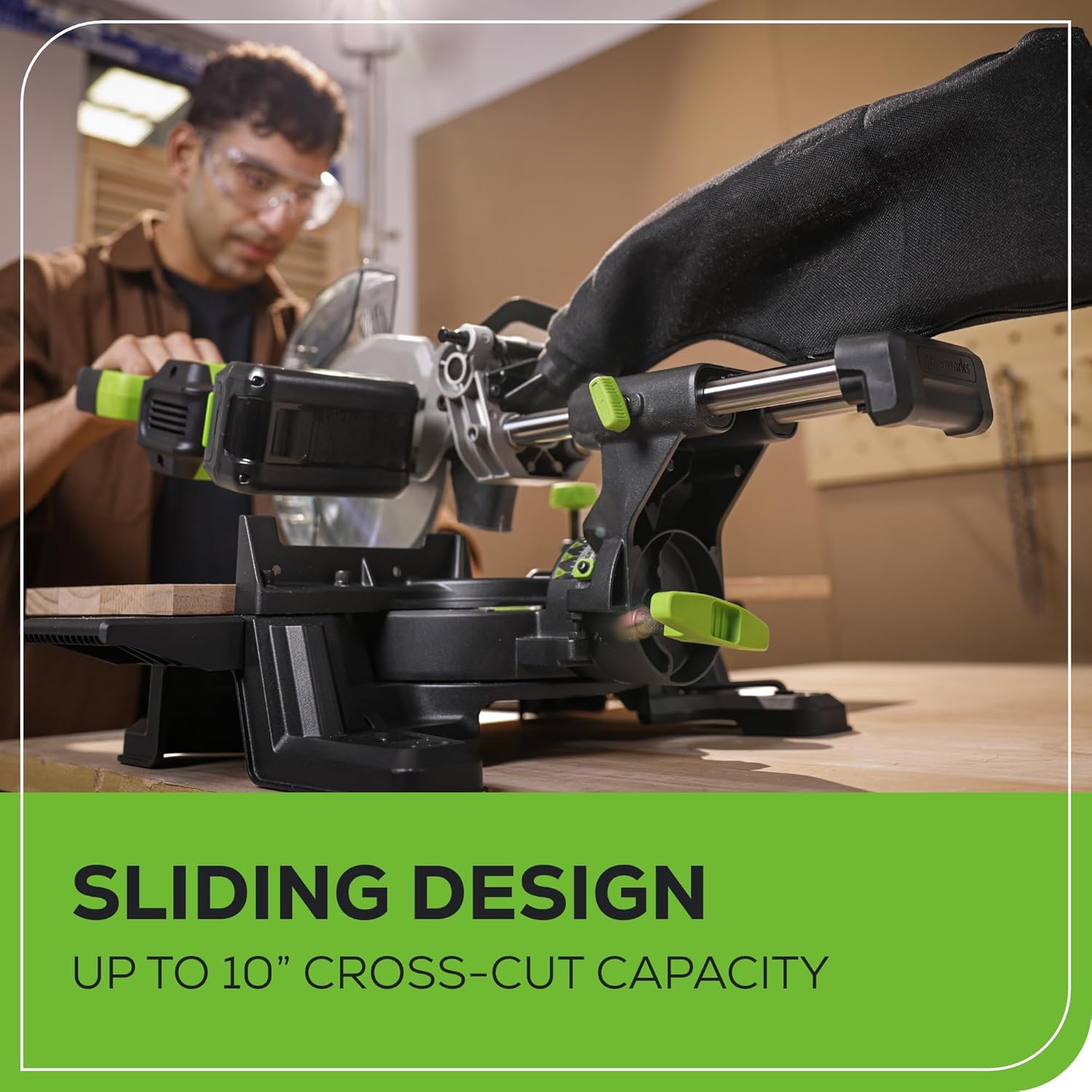 Greenworks 24V Brushless 7-1/4" Sliding Compound Miter Saw Kit, 4800RPM, Single Bevel 0-47°, LED Cut Line, Dust Collection, 4.0Ah Battery & Charger Included