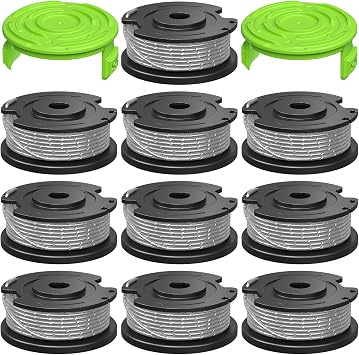 Eventronic String Trimmer Spool Compatible with Greenworks Weed Wacker | 0.065 Inch 16Ft Durable Single Line Auto-Feed Trimmer String for Greenworks Weed Eater (10 Trimmer Spools, 2 Caps)
