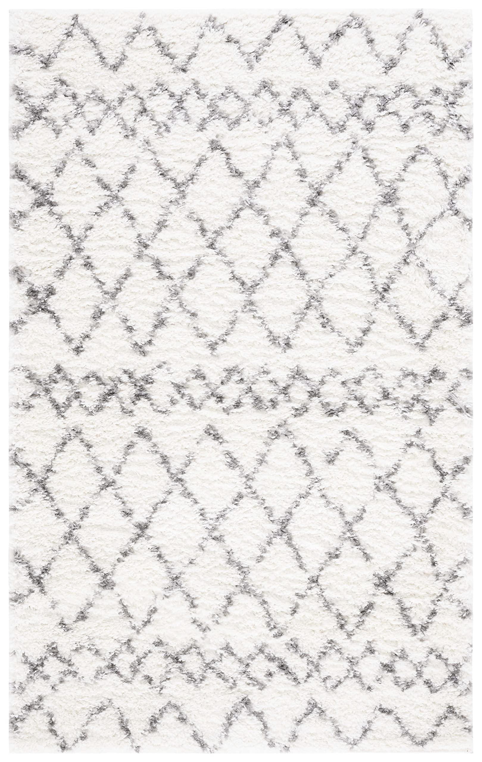 SAFAVIEH Tapis Shag Pour Salon, Salle à manger, Chambre à coucher - Berber Shag Collection, Tapis à poil court, Crème et gris clair, 122 X 183 cm