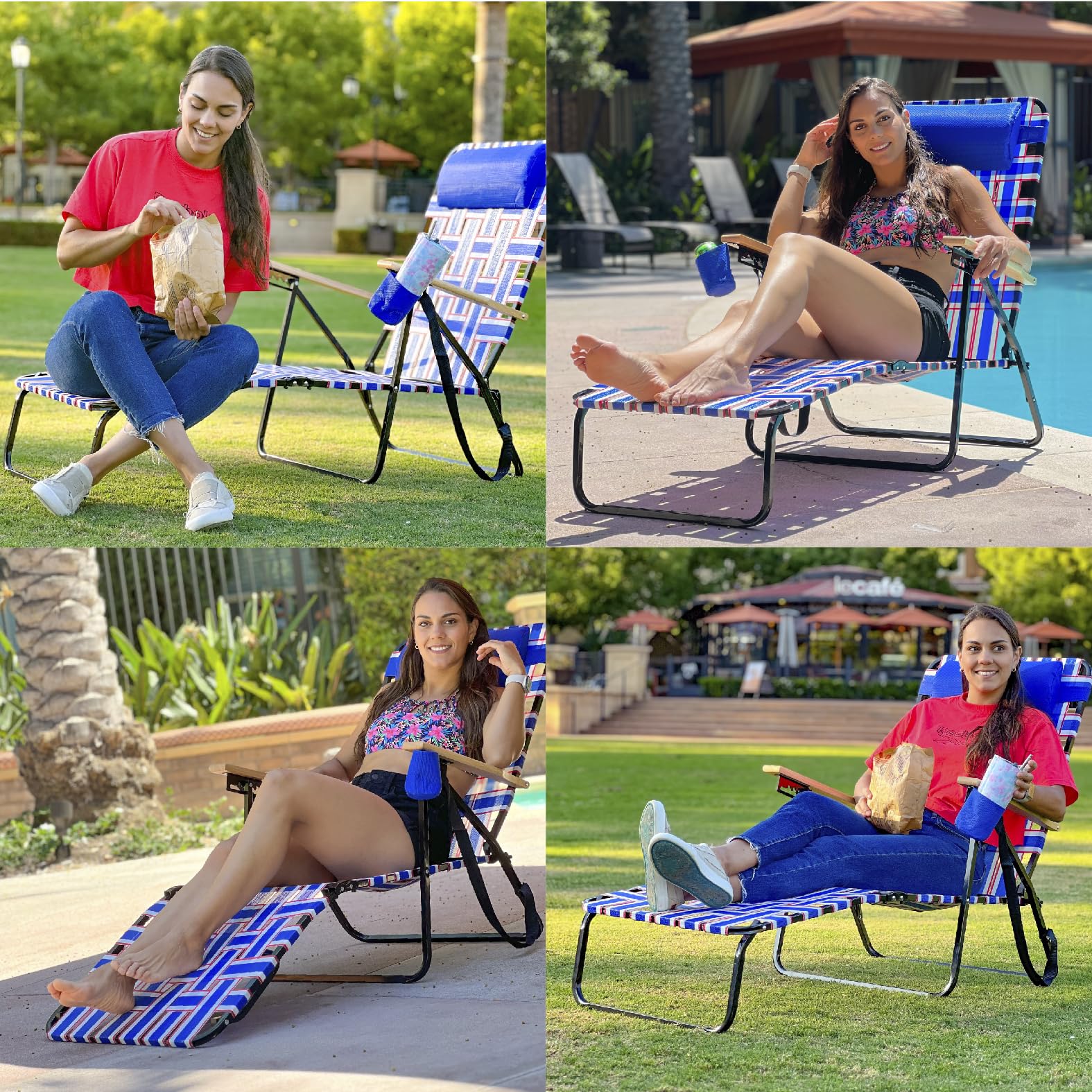 Snapklik.com : Webbing Patio Lounger Steel Chaise Lawn Chair Foldable
