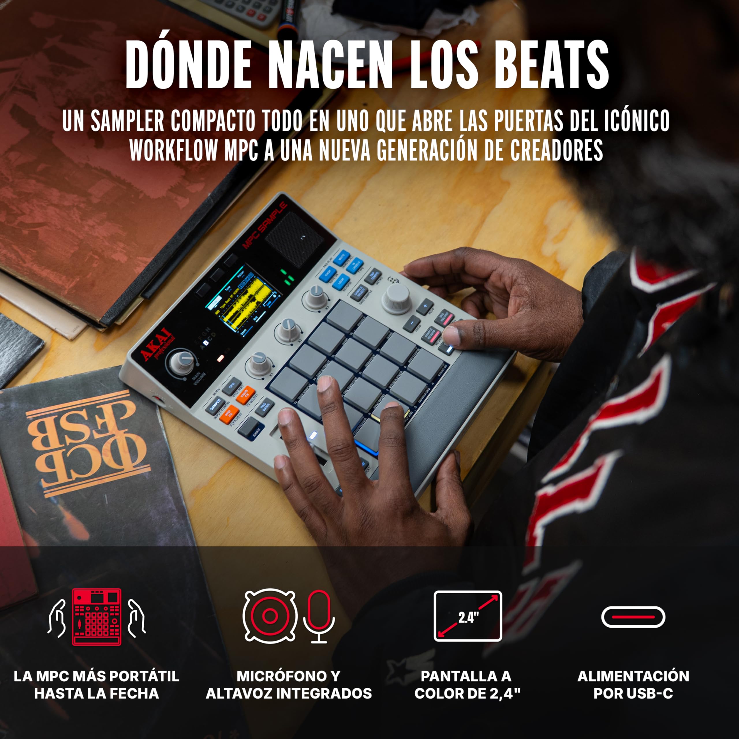 Akai Professional MPC Sample Sampler, Secuenciador y Procesador de Efectos Portátil Standalone con Batería Recargable, USB-C, Altavoz Integrado y Micrófono