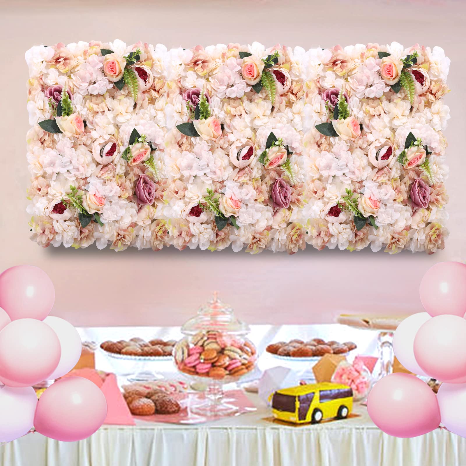 6 Stück Blume Wandpaneele Rosa,Künstliche Rose Hintergrund,Blume Wand Hintergrun,Realistische Blätter,für die Wanddekoration in Hochzeitslocations, Fotografiegebäuden, Bekleidungsgeschäften,40 cm x 60