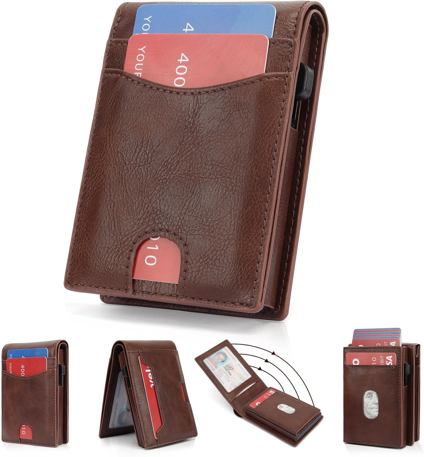 Automatic Pop Up Card Holder RFID Blocking Metal Wallet Slim Leather Credit Card Case for Men Gift Magnetic Separator