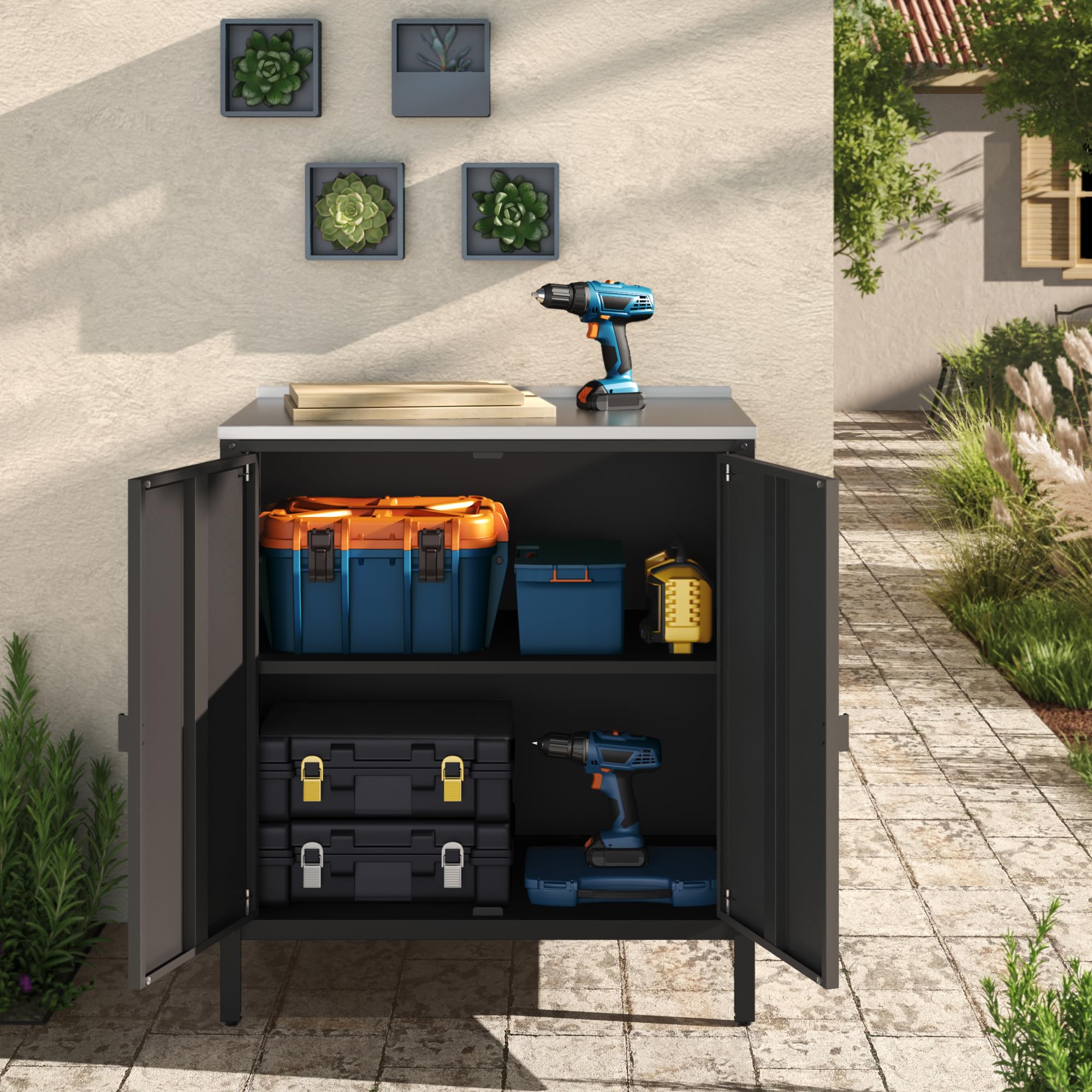 Lage Buitenkast van Kunsthars met 1 Plank 92x68x39cm Grijs Thinia Home