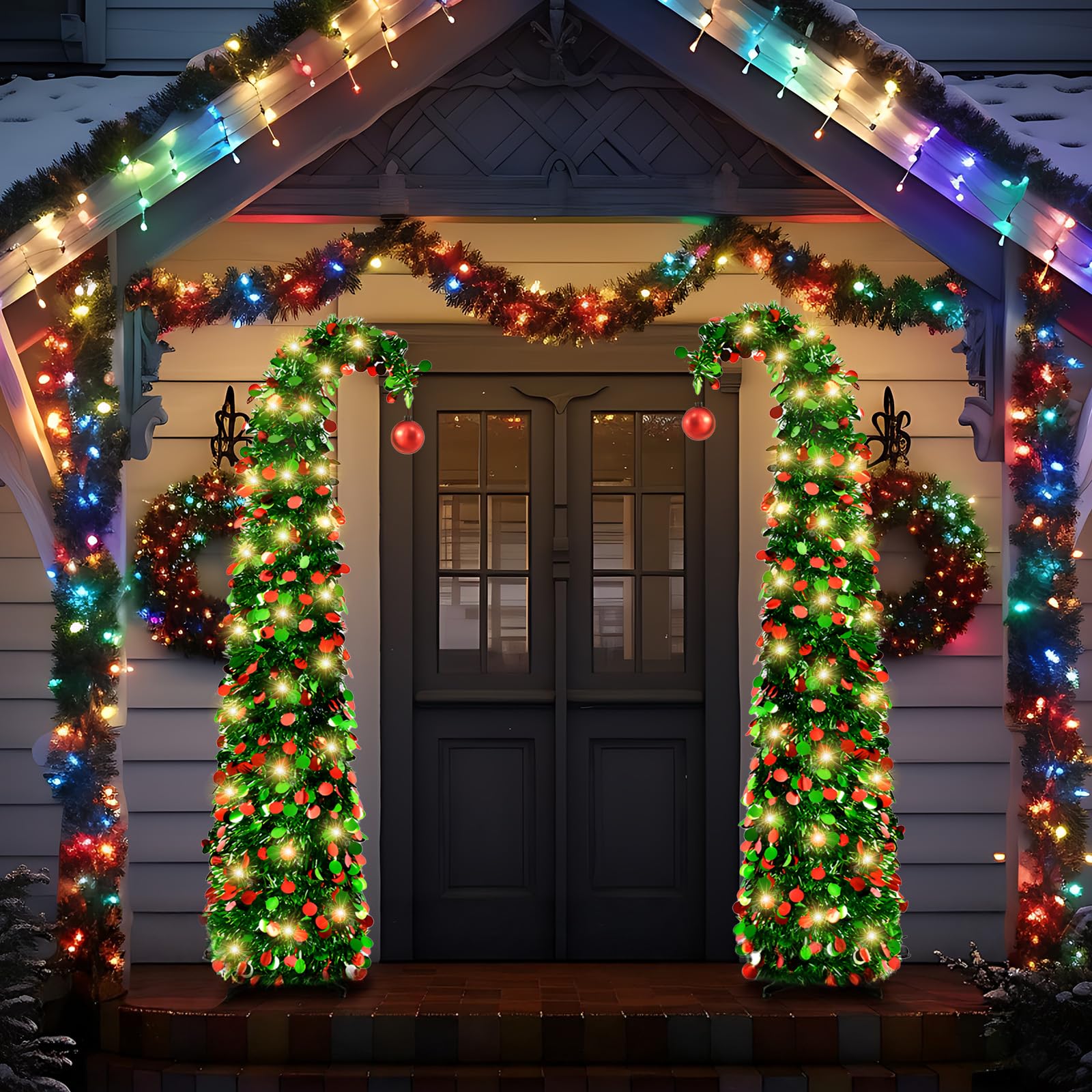 Sapin de Noël pop-up de 150 cm avec 50 lumières LED, guirlande de Noël fantaisiste pliable avec boule rouge pour Noël, maison, appartement, fête, bureau, décoration (vert)