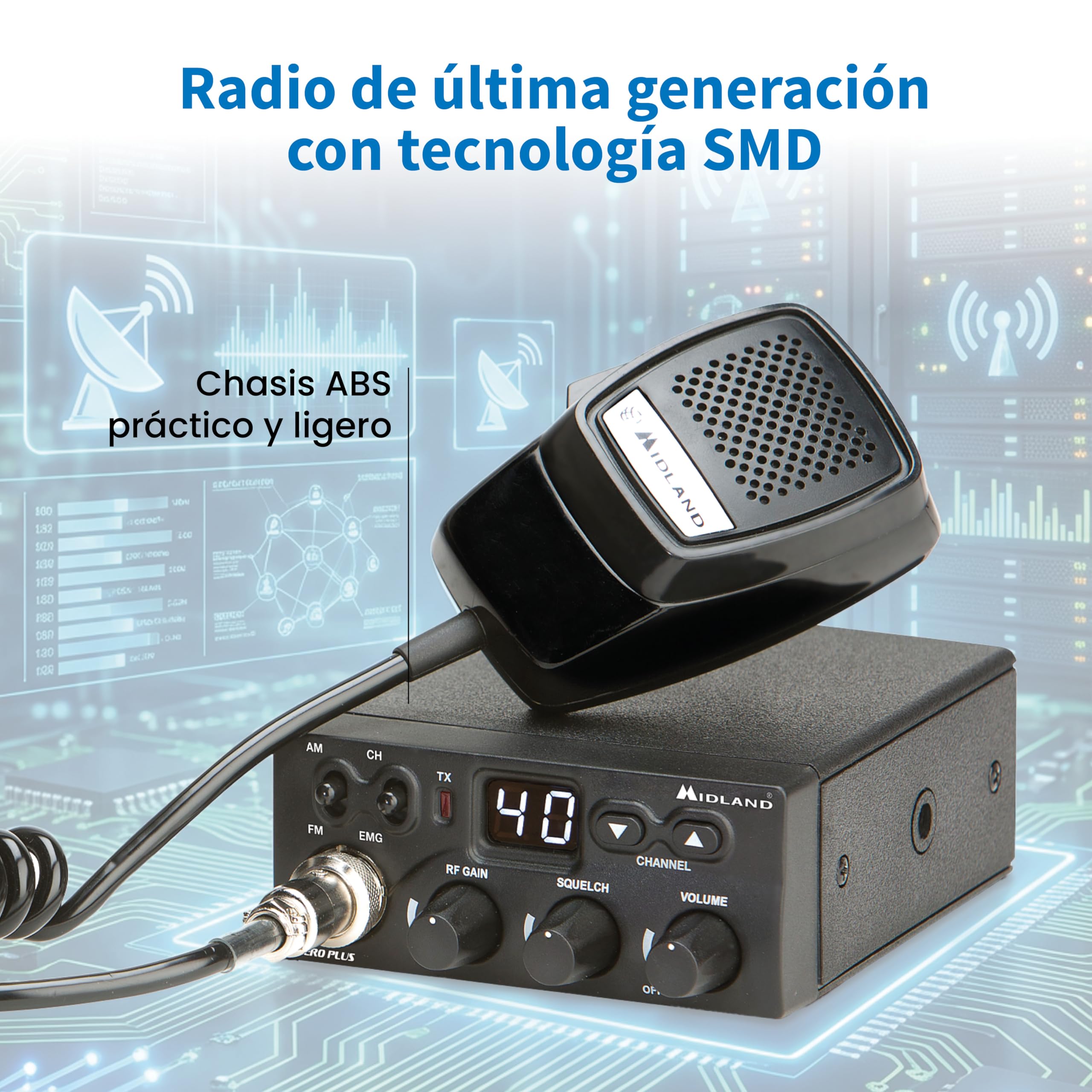 Midland M Zero Plus - Radio CB de 40 Canales (Am/FM) Color Negro