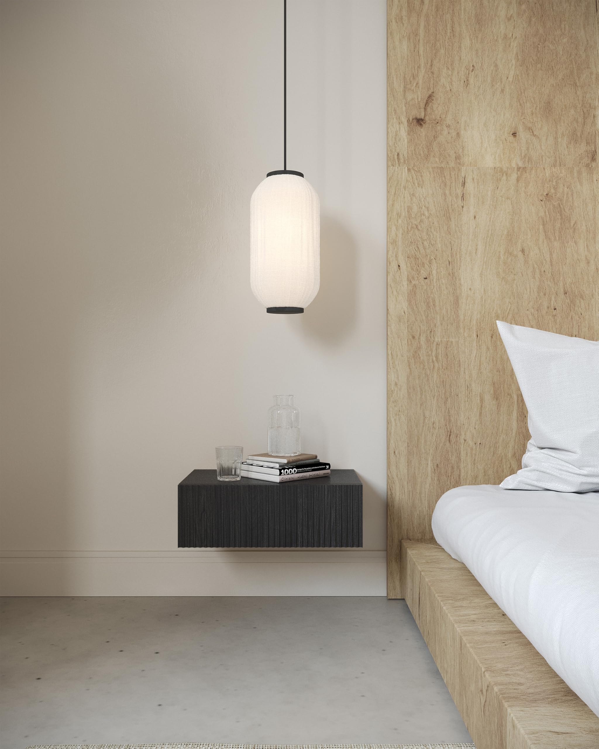 Comodino Sospeso Veldio Con Cassetto A Doghe - 50x17 Cm, Bianco, Per Camera Da Letto - Foto 6