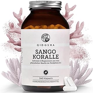 QIDOSHA® Sango Meereskoralle Kapseln, 240 Stk/Glas, hochdosiert mit 660mg Calcium & 330mg Magnesium (optimales 2:1 Verhältnis), nachhaltige Ernte, deutsche Fertigung, jede Charge laborgeprüft