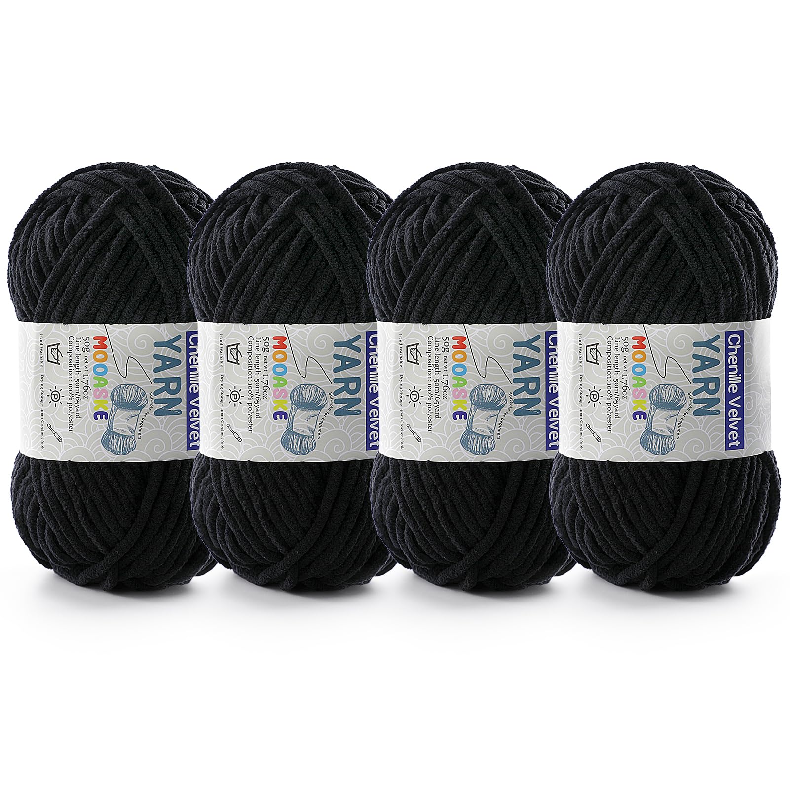 4 Pac Chenille Yarn for Crocheting - Blanket Yarn for Crocheting - Fluffy Yarn for Crochet, Baby Yarn for Crocheting Soft Blankets Weight Per Roll 50g