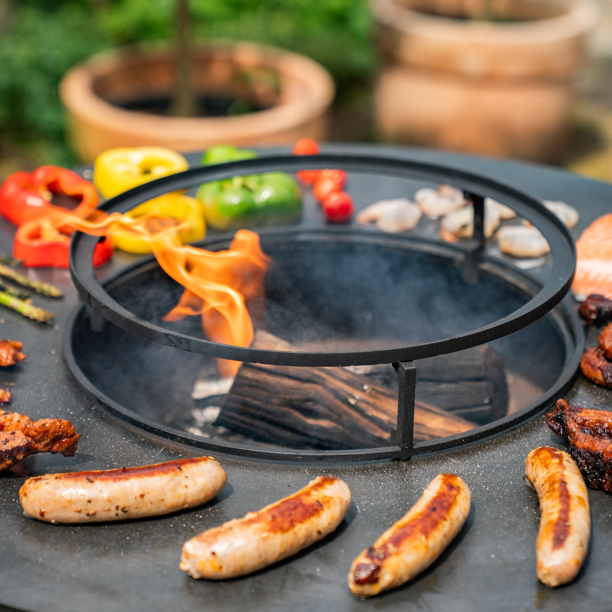Barbecue Plancha Hermano XXL in acciaio Cortenstahl Blackline – Ø 80 cm, teglia da forno in acciaio 8 mm