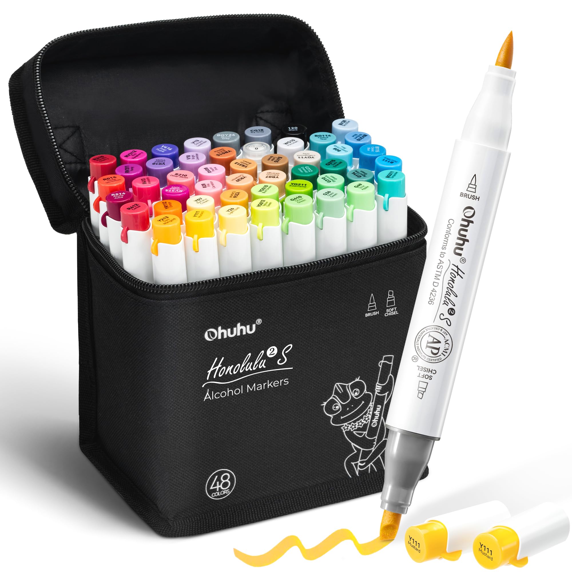 Ohuhu Alcohol Markers Brush and Soft Chisel: AP Certificated 48-color Dual Tips Drawing Markers for Artists Beginners Adults Cozy Coloring Illustration Sketching - Honolulu 2S - Refillable - drawing | Mubboo