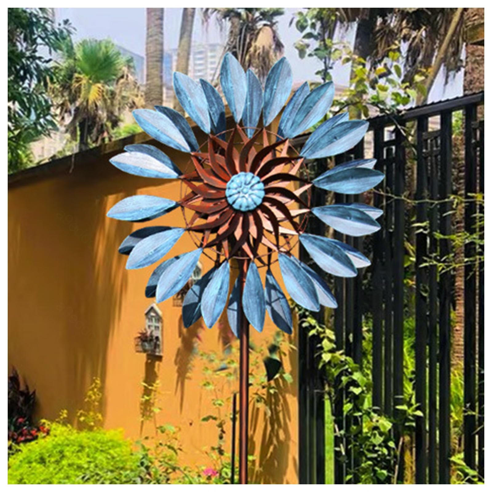 Yard Windmills, 24in Wide, 84in High Metal Garden Wind Spinner, 360° Dual Direction Dual Rotors Kinetic Windmill, for Outdoor Garden Terrace
