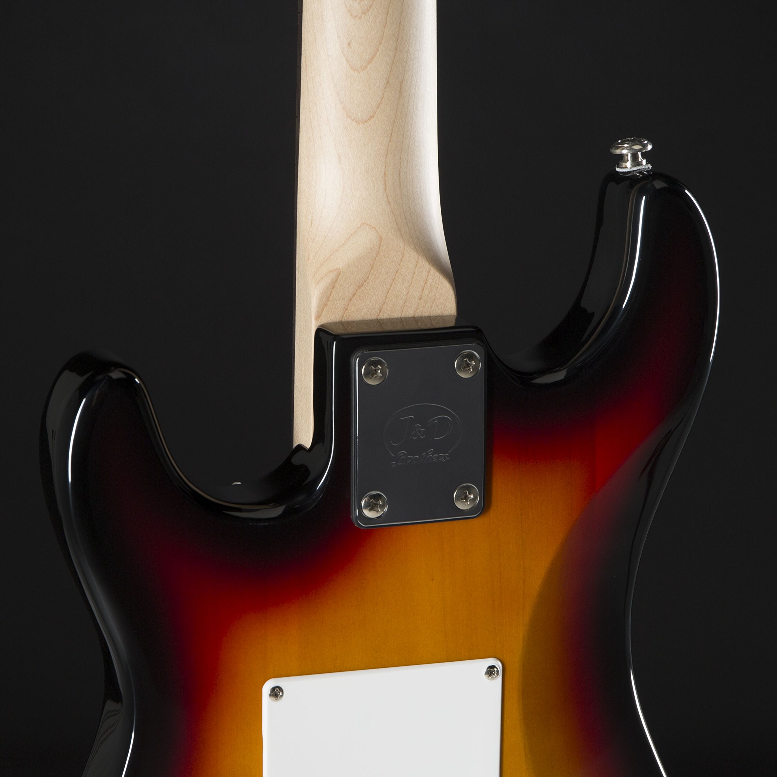 J & D E-Gitarre, 3/4 elektrische Gitarre für Anfänger mit Single Coil Tonabnehmer, Electric Guitar in hochglanz Sunburst, ST-Style Mini
