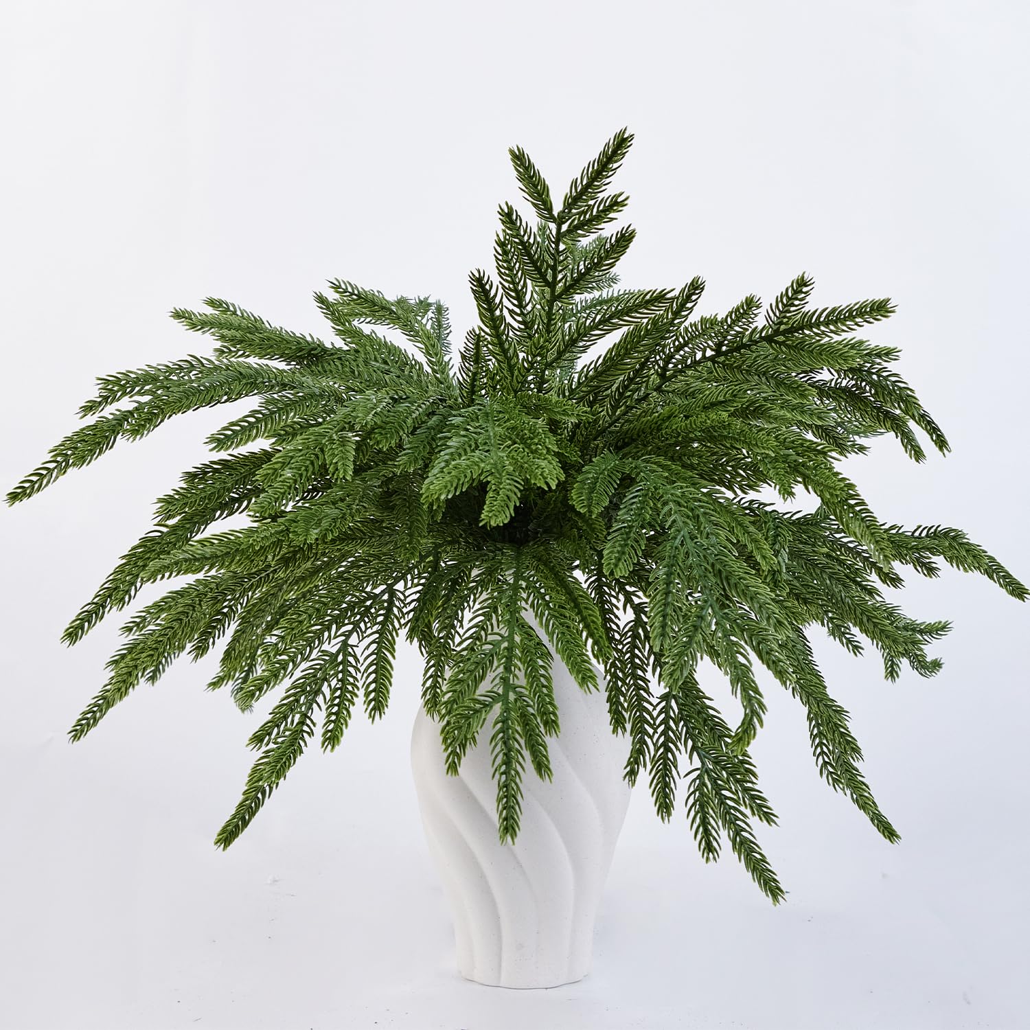 Leixi 36pcs Christmas Real Touch Norfolk Stems, 15Inch Artificial Pine Branches Faux Evergreen Pine Sprigs Fake Foliage Greenery Picks for Christmas Wreath Making DIY Crafts Home Decoration