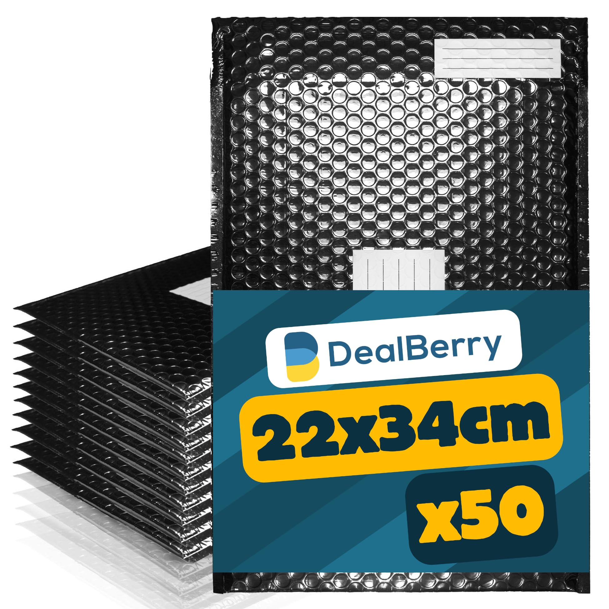 50 Pack Padded Bubble Envelopes - Bubble Wrap Envelope - Poly Bags for Shipping Packaging Mailing - Envelopes Peel and Seal - Address & Return Box (Black, 22x34cm)