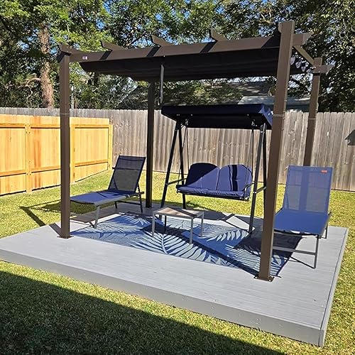 PURPLE LEAF Pergola 10' X 10' Outdoor Retractable Metal Pergola with Canopy Patio Shade for Garden Yard Pavilion Grill for Beach Deck Gazebo, Navy Blue