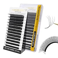 Vista 168 de NAGARAKU Extensiones de pestañas Double Tips 4D W, suministros con puntas dobles, gruesas con rizado D de 0.07 mm, bandeja mixta 8-15 mm