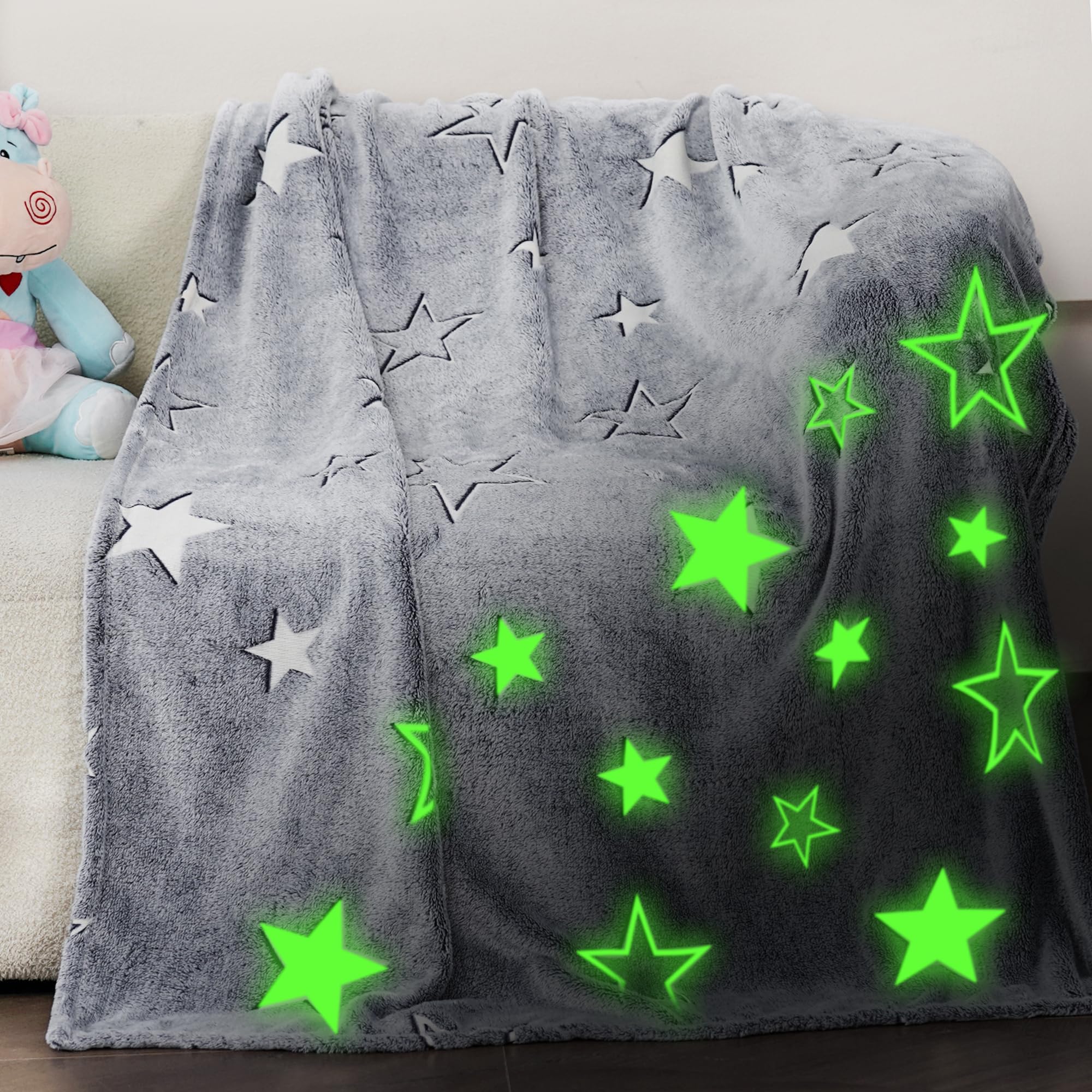 Loussiesd Coperta in pile Galaxy Elk, per letto o divano e pianeta Sherpa, traspirante, cielo stellato, caldo, sfocato, 200 x 200 cm