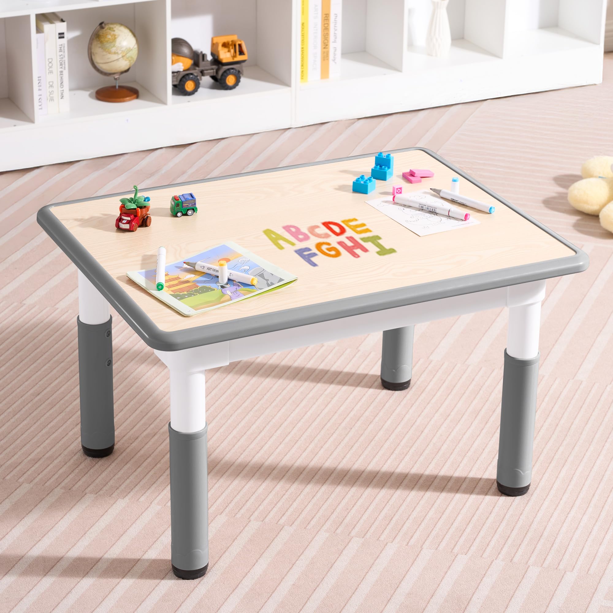 GITAWUSA Adjustable Kids Table, Arts and Crafts Child Table with Graffiti Desktop, 7 Level Height Adjustable Children Table for Ages 3-8, Easy to Wipe Toddler Desk for Classrooms/Daycares/Homes
